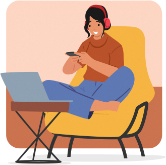 A girl using her phone while sitting on the chair