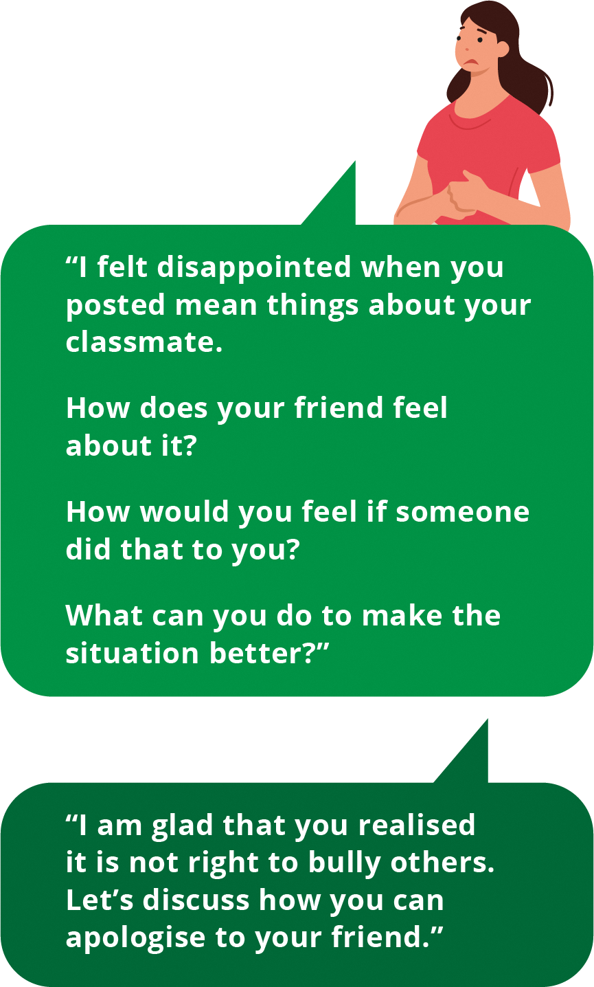 I felt disappointed when you posted mean things about your classmate. How does your friend feel about it? How would you feel if someone did that to you? What can you do to make the situation better?