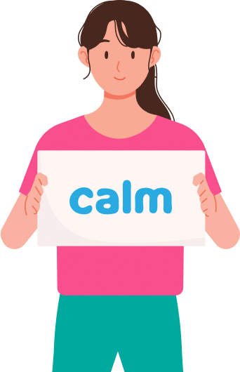 A woman holding a sign that says Calm