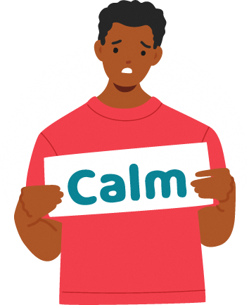 A person holding a sign that says calm