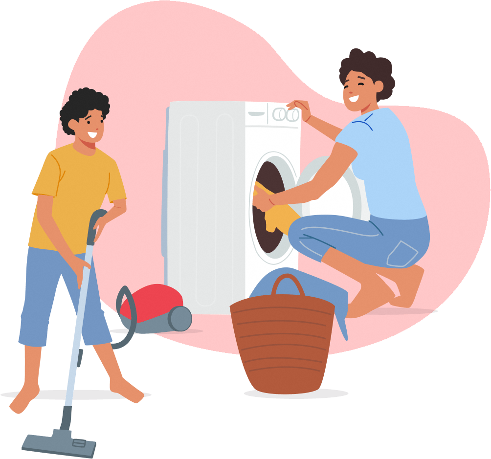 A child helping their parent with chores