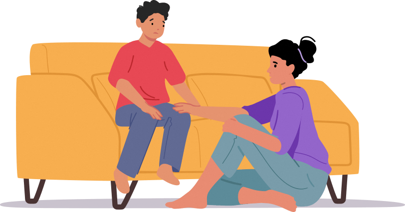 Parent talking too their child sitting on the couch