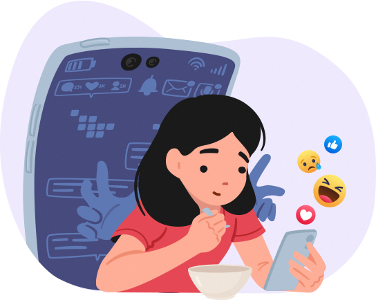 Girl looking at her phone while looking at social media